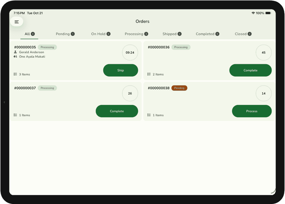 Point of Sale main screen