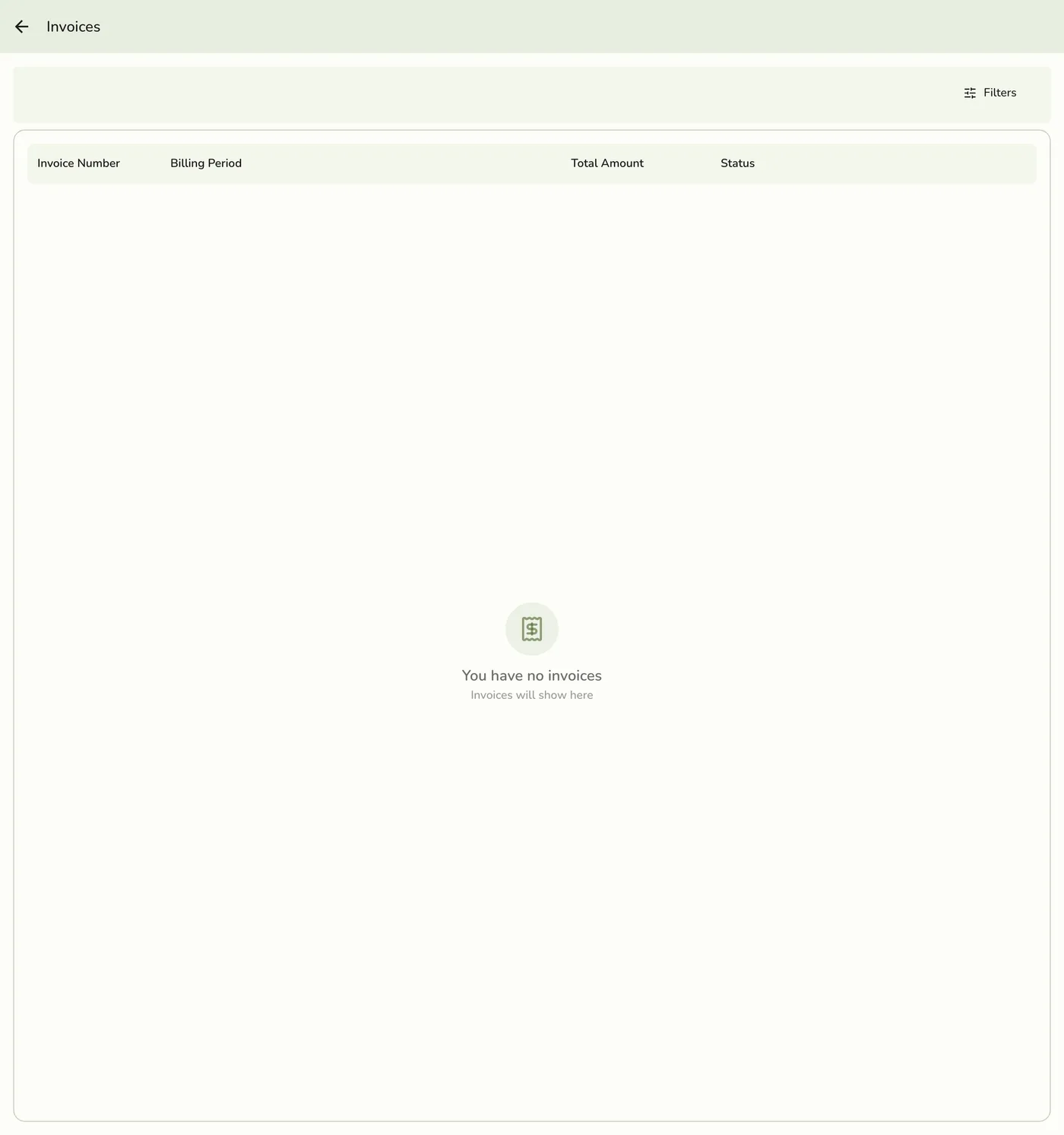 The Invoices list in the Fuze Store app