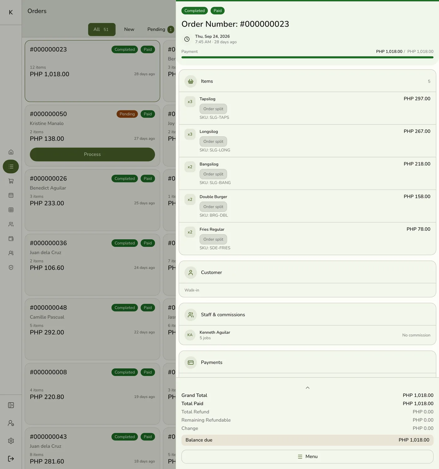 Print entries in an order timeline