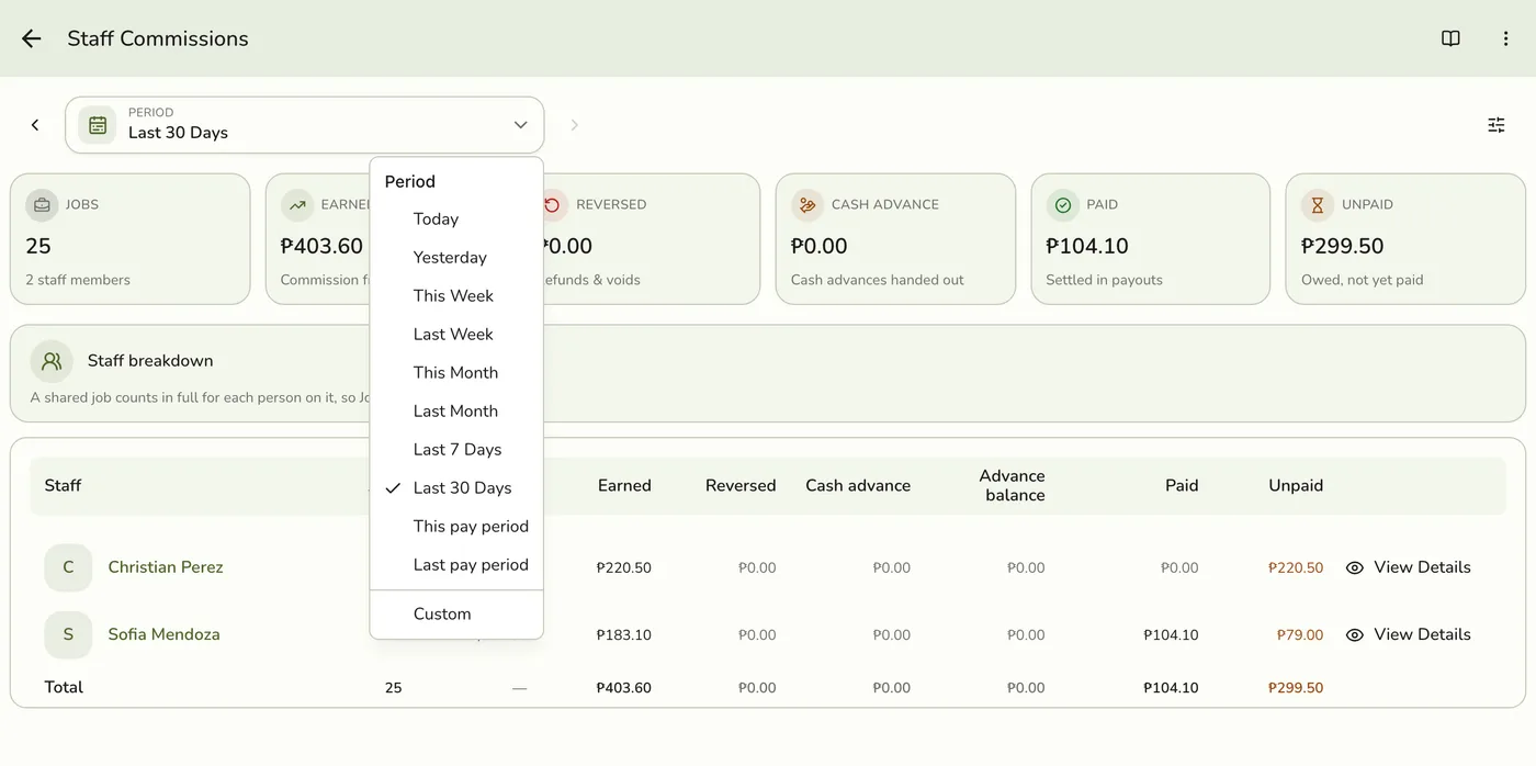The period picker with pay periods